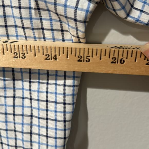 Peter Millar Button Down Cotton Long Sleeve Size XL Color White Blue Black Plaid - Picture 6 of 10